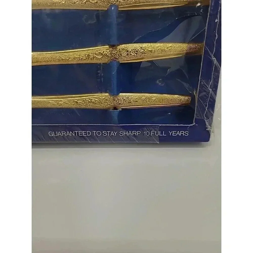 Vintage New Old Stock Lifetime Cutlery Golden Banquet Dinner Knives Set of 5